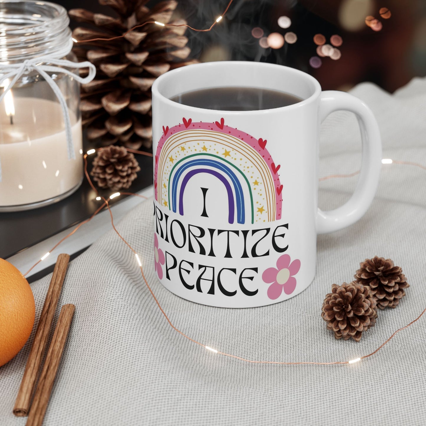 I Prioritize Peace Ceramic Mug, (11oz, 15oz)