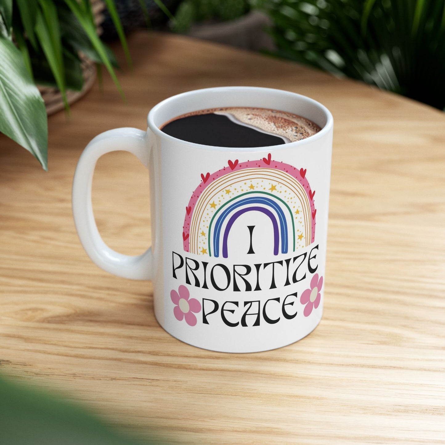 I Prioritize Peace Ceramic Mug, (11oz, 15oz)