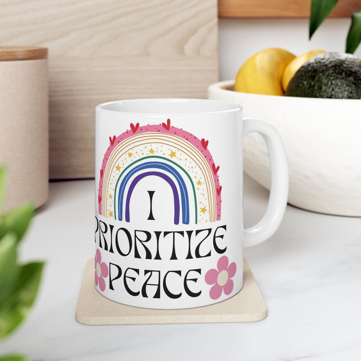 I Prioritize Peace Ceramic Mug, (11oz, 15oz)